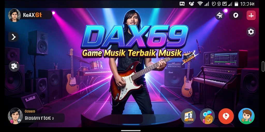 Tampilan gameplay DAX69 yang menarik dengan alat musik virtual.